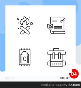 Modern Pack of 4 Icons. Line Outline Symbols isolated on White Backgound for Website designing. Creative Black Icon vector background