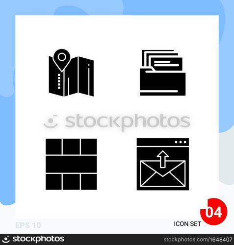 Modern Pack of 4 Icons. Solid Glyph Symbols isolated on White Backgound for Website designing. Creative Black Icon vector background