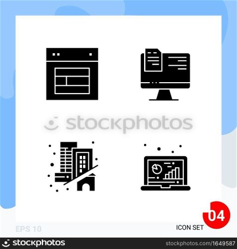 Modern Pack of 4 Icons. Solid Glyph Symbols isolated on White Backgound for Website designing. Creative Black Icon vector background