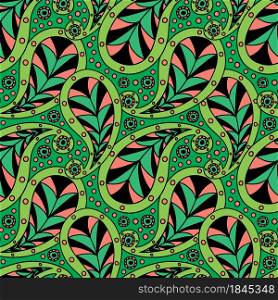 Modern paisley pattern in bright green colors. Paisley folkloric seamless pattern for linen and wall paper. Modern paisley pattern in bright green colors. Paisley folkloric seamless pattern for linen and wall paper.