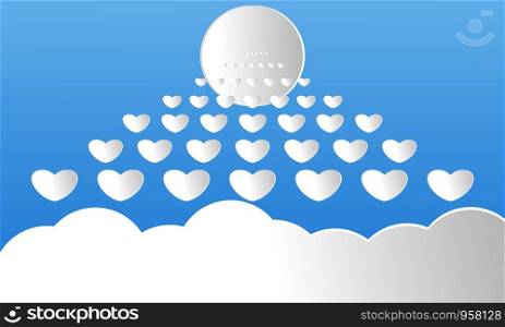 Modern paper art cut clouds with The sun white. Cute cartoon sky background with fluffy Clouds in pastel colors. Sunny cloudy