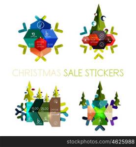 Modern paper Christmas stickers, New Year infographic sale banner templates