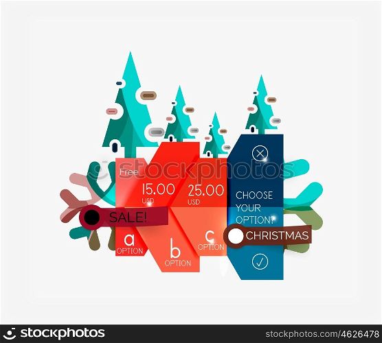 Modern paper Christmas stickers, New Year infographic sale banner templates