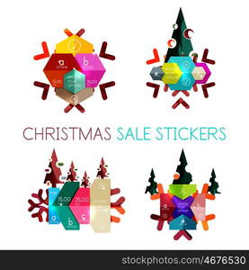 Modern paper Christmas stickers, New Year infographic sale banner templates