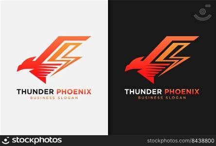 Modern Phoenix and Thunder Flash Combination Logo Design with Minimalist Modern Style Concept.