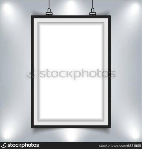 modern picture frame hanging on wall with spotlight vector