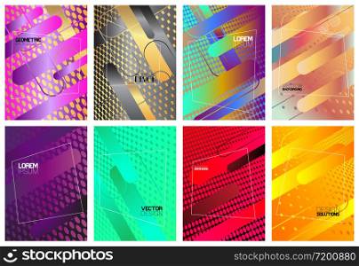 Modern poster template set with geometric patterns. Abstract Cover Design with creative Shapes with gradient.