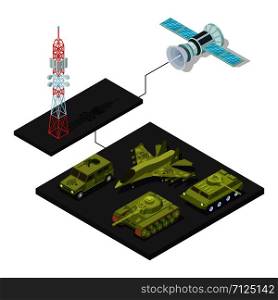 Modern remote control of military equipment with wi-fi isometric vector illustration. Remote control of military equipment with wi-fi