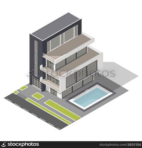 Modern residential building isometric icon set. Modern residential building isometric icon set vector graphic illustration
