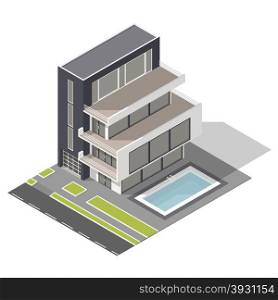 Modern residential building isometric icon set. Modern residential building isometric icon set vector graphic illustration