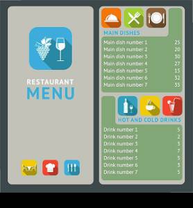 Modern restaurant menu list with flat cooking and serving icons vector illustration