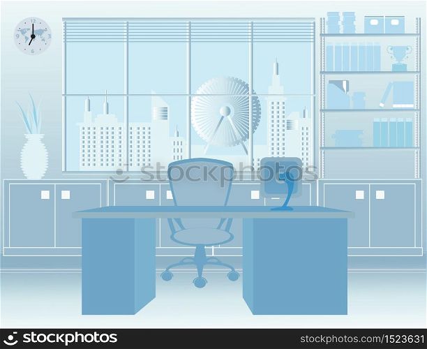 Modern Room Office interior, office building, with furniture, vector illustration.