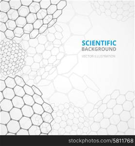 Modern scientific hexagonal cell spheres tesselar background pattern template for website titles and announcements abstract vector illustration. Science background template print