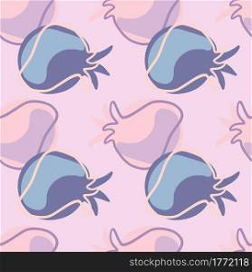 Modern seamless doodle pattern with simple pomegranate shapes. Pink, lilac and blue pastel silhouettes. Decorative backdrop for fabric design, textile print, wrapping, cover. Vector illustration.. Modern seamless doodle pattern with simple pomegranate shapes. Pink, lilac and blue pastel silhouettes.