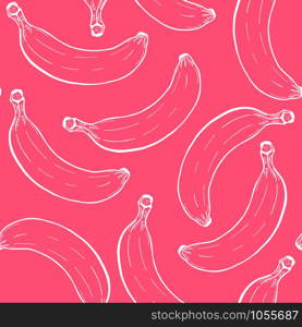 Modern seamless pattern for fabric design with line banana. Vector hand drawn illustration for print design.. Banana line seamless pattern