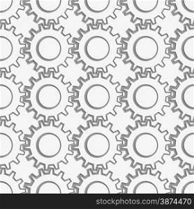 Modern seamless pattern. Geometric background with perforated effect. Shadow creates 3D texture.Perforated gears with thickening.