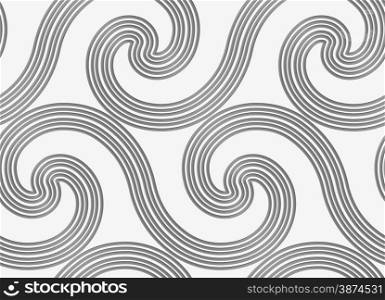 Modern seamless pattern. Geometric background with perforated effect. Shadow creates 3D texture.Perforated striped spiral waves.