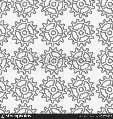 Modern seamless pattern. Geometric background with perforated effect. Shadow creates 3D texture.Perforated complex gears.