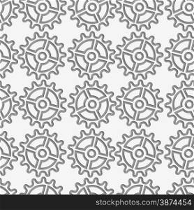 Modern seamless pattern. Geometric background with perforated effect. Shadow creates 3D texture.Perforated complex gears.