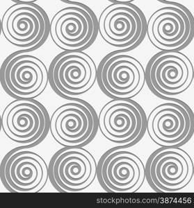 Modern seamless pattern. Geometric background with perforated effect. Shadow creates 3D texture.Perforated merging spirals.