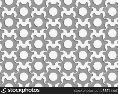 Modern seamless pattern. Geometric background with perforated effect. Shadow creates 3D texture.Perforated simple gears.