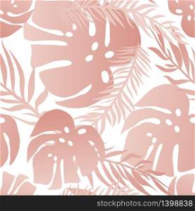 Modern Seamless pattern with pink palm leaves on a white background. Vector illustration for fashion, print, poster, card, textile. Scandinavian style.. Modern Seamless pattern with pink palm leaves on a white background.