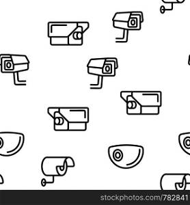 Modern Security Cameras Vector Color Icons Seamless Pattern. Hidden Surveillance CCTV Cameras Linear Symbols Pack. Facility Building Safety And Protection System. Area Monitoring Illustration. Modern Security Cameras Vector Seamless Pattern