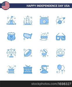 Modern Set of 16 Blues and symbols on USA Independence Day such as shield  weapon  american  war  army Editable USA Day Vector Design Elements