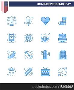Modern Set of 16 Blues and symbols on USA Independence Day such as star  gift  heart  festivity  celebration Editable USA Day Vector Design Elements