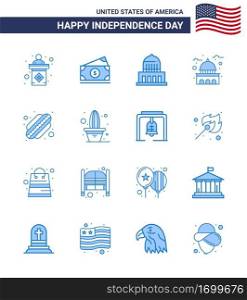 Modern Set of 16 Blues and symbols on USA Independence Day such as american  usa  building  landmark  building Editable USA Day Vector Design Elements