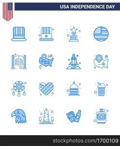Modern Set of 16 Blues and symbols on USA Independence Day such as saloon; bar; achievement; usa; flag Editable USA Day Vector Design Elements