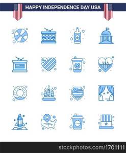 Modern Set of 16 Blues and symbols on USA Independence Day such as holiday  irish  alcohol  ireland  flag Editable USA Day Vector Design Elements