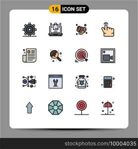 Modern Set of 16 Flat Color Filled Lines and symbols such as news, touch, dates, gesture, food Editable Creative Vector Design Elements