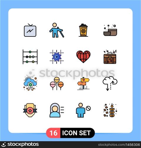 Modern Set of 16 Flat Color Filled Lines and symbols such as setting, math, mug, abacus, kitchen Editable Creative Vector Design Elements