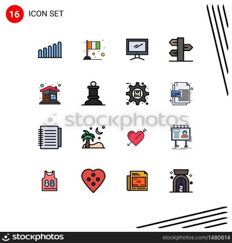 Modern Set of 16 Flat Color Filled Lines and symbols such as brick wall, vacation, monitor, panel, christmas Editable Creative Vector Design Elements