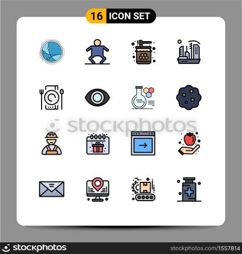Modern Set of 16 Flat Color Filled Lines and symbols such as expansion, colony, bee, colonization, sweet Editable Creative Vector Design Elements