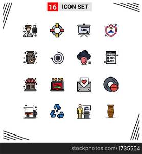Modern Set of 16 Flat Color Filled Lines and symbols such as vegetable, nuts, bag, employee insurance, protection Editable Creative Vector Design Elements
