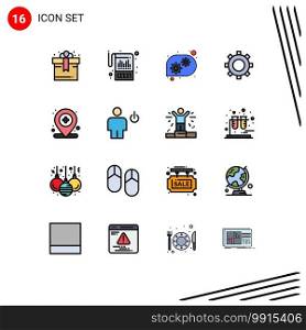 Modern Set of 16 Flat Color Filled Lines Pictograph of medical, location, gear, hospital, gear Editable Creative Vector Design Elements