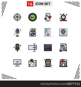 Modern Set of 16 Flat Color Filled Lines Pictograph of time, old, interface, clock, heart Editable Creative Vector Design Elements