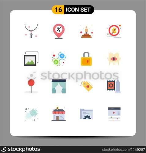 Modern Set of 16 Flat Colors and symbols such as album, notification, percentage, alarm, professional Editable Pack of Creative Vector Design Elements