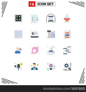 Modern Set of 16 Flat Colors and symbols such as alien, ship, metro, space, vehicles Editable Pack of Creative Vector Design Elements