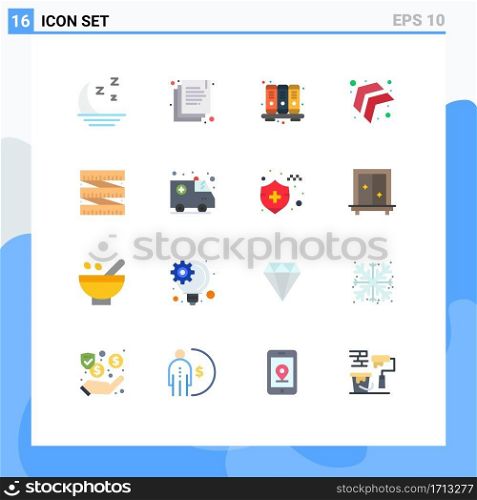 Modern Set of 16 Flat Colors and symbols such as ambulance, measurement, business, diet, up Editable Pack of Creative Vector Design Elements