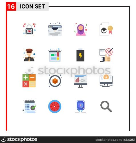 Modern Set of 16 Flat Colors and symbols such as captain, captain, arabic, university, education Editable Pack of Creative Vector Design Elements