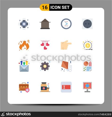Modern Set of 16 Flat Colors and symbols such as danger, electric, hut, right, interface Editable Pack of Creative Vector Design Elements