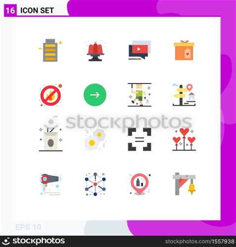 Modern Set of 16 Flat Colors and symbols such as fire, surprize, play, box, presentation Editable Pack of Creative Vector Design Elements