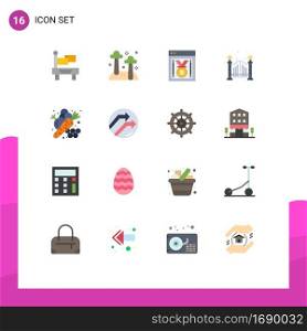 Modern Set of 16 Flat Colors and symbols such as food, carrot, web performance, agriculture, life Editable Pack of Creative Vector Design Elements