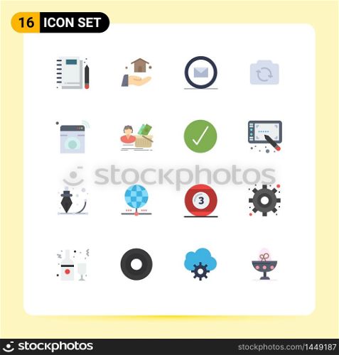 Modern Set of 16 Flat Colors and symbols such as iot, ui, development, basic, camera Editable Pack of Creative Vector Design Elements