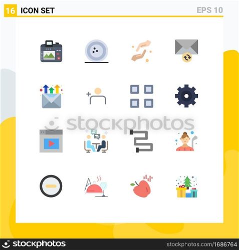 Modern Set of 16 Flat Colors and symbols such as mail, message, sports, mail, help Editable Pack of Creative Vector Design Elements