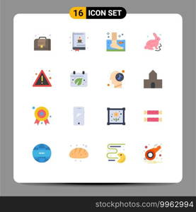 Modern Set of 16 Flat Colors and symbols such as risk, alert, spa, nature, robbit Editable Pack of Creative Vector Design Elements