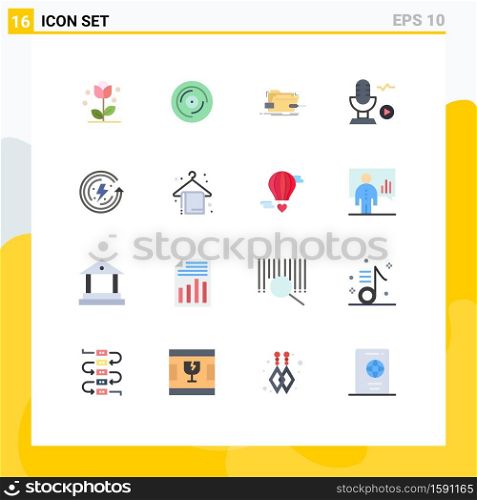 Modern Set of 16 Flat Colors and symbols such as song, microphone, scratching, technical, skrewdriver Editable Pack of Creative Vector Design Elements